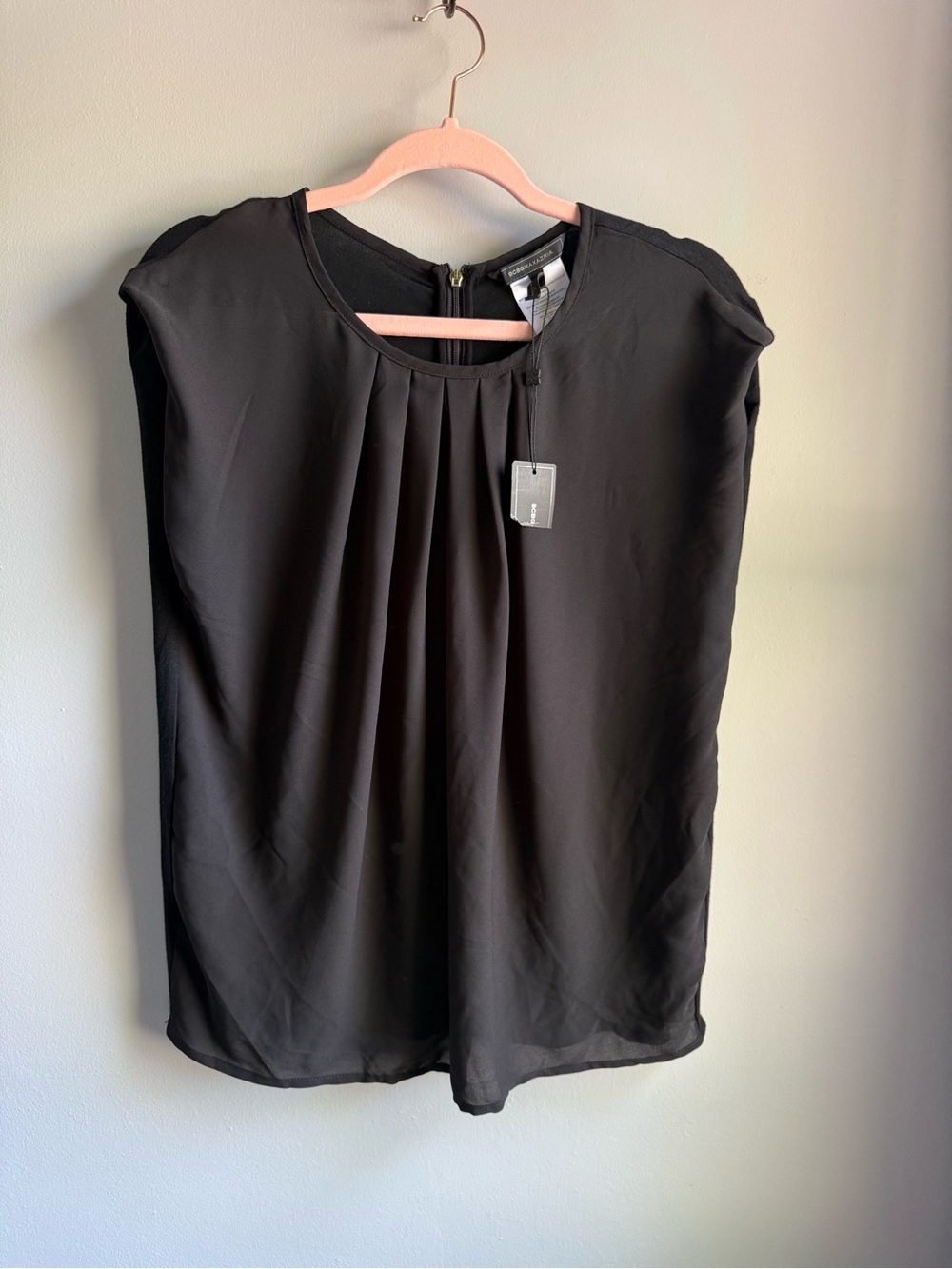BCBGMAXAZRIA Pleated Blouse Black Size S NWT